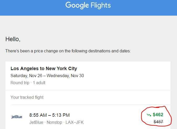 google-flight-price-alert to help save on airfare