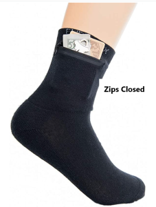 Travel sock with zippered pocket
