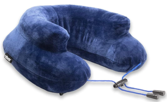Inflatable neck pillow helps with germs on airplanes