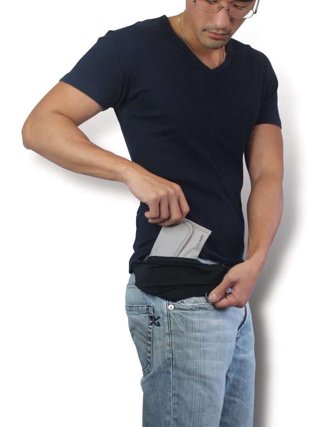 hide meney, phone and valuablew with a strechy pocket under your shirt