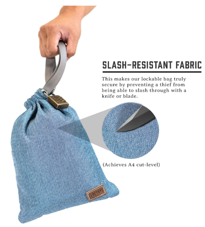 Loctote security slice proof sack helps prevent Theft on board airplanes